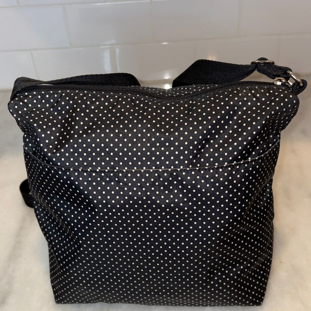 LeSportsac Purse Crossbody Shoulder Bag Black White Polka Dot Nylon - Picture 6 of 16